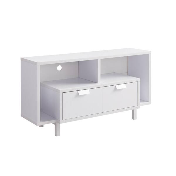 Benjara 47.25 in. White Wood TV Stand Fits TVs 50 in. with 2-Drawers ...