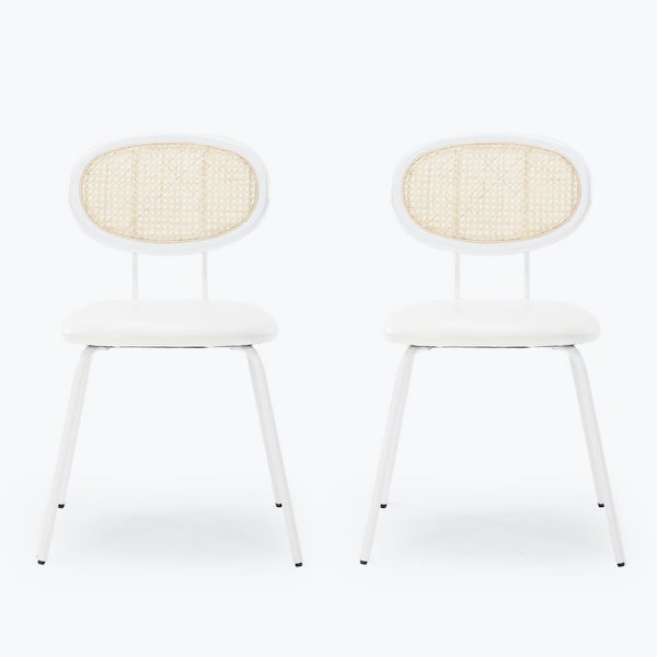 LUE BONA 31.89 in. White Rectangular Faux Leather Dining Chairs with Metal Legs (Set of 2)