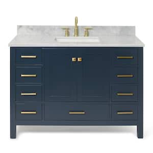 Cambridge 49 in. W x 22 in. D x 35.25 in. H Bath Vanity in Midnight Blue with White Marble Vanity Top