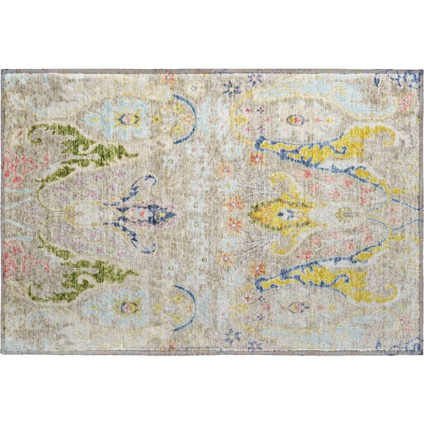 Mayfield Premium Machine Washable Abstract AMF1932 Beige 2 ft. x 3 ft. Accent Rug