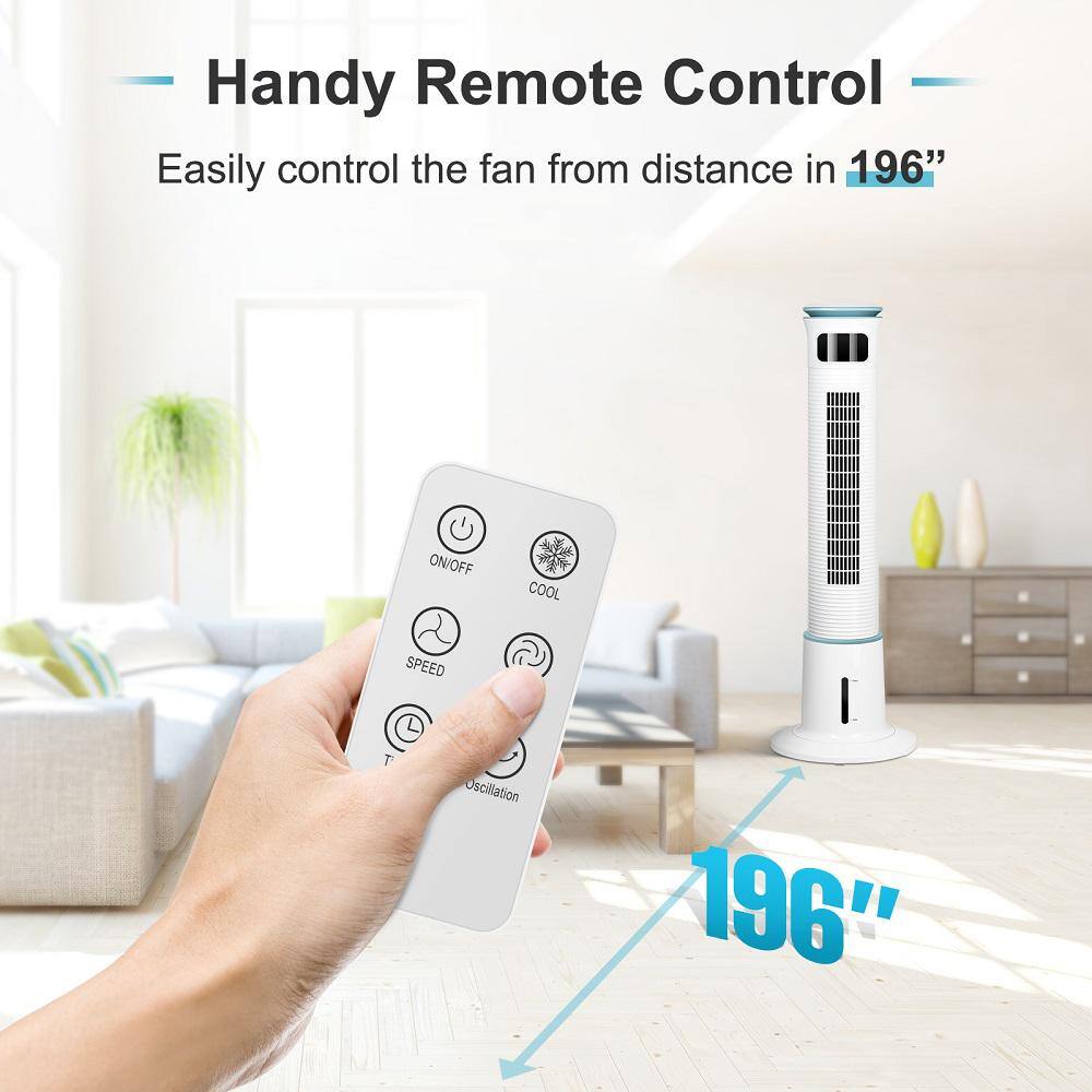 White 43" Bladeless Oscillating Misting Tower Fan with Remote