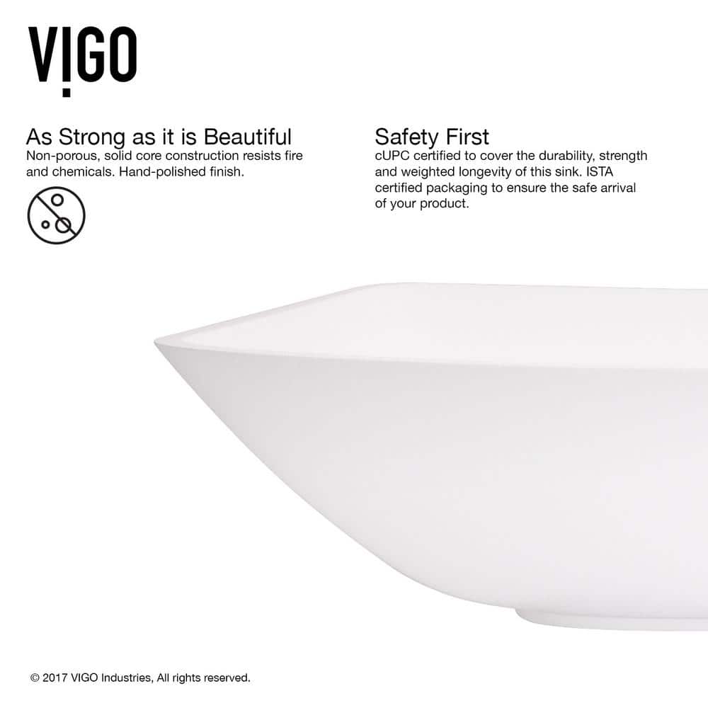 Elegant Matte White 13.75'' Square Stone Vessel Bathroom Sink