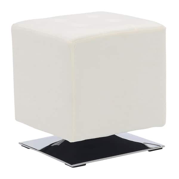 Lumisource Mason Square 16 in. Cream Velvet and Chrome Swivel Ottoman