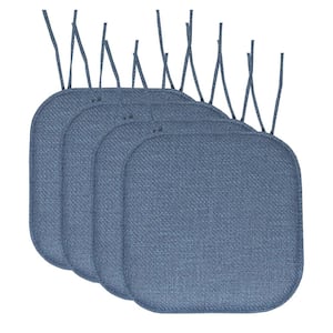 Blue, Herringbone Memory Foam Square 16 in. W x 16 in. D, Non-Slip Indoor/Outdoor Chair Seat Cushion with Ties(4-Pack)
