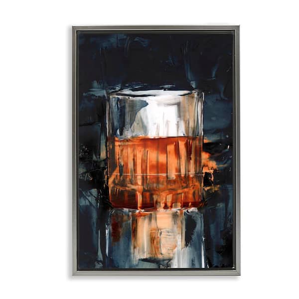Stupell Industries Bourbon in Glass by Ethan Harper Gray Floater Frame Food Graphic Art Print 31 in. x 21 in.
