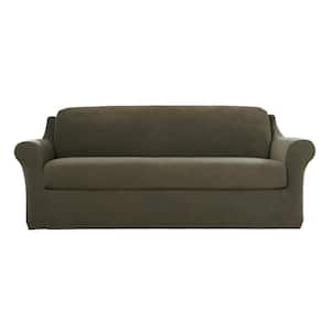 Ultimate Stretch Pique Olive Polyester 2-Piece Sofs Slipcover