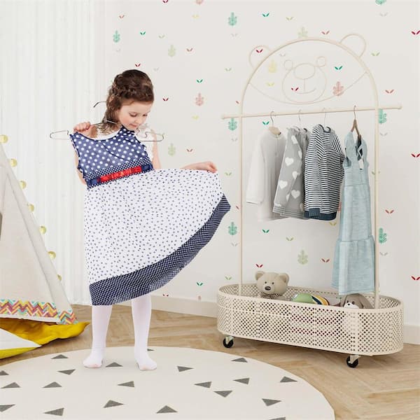White Kid Clothes Rack with 3 Adjustable Heights Home Freestanding Clothes Rack