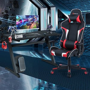 45.5 in. Black Z-Shaped Racing Style Desk and Black Plus Red Massage Gaming Chair Set for Home Office
