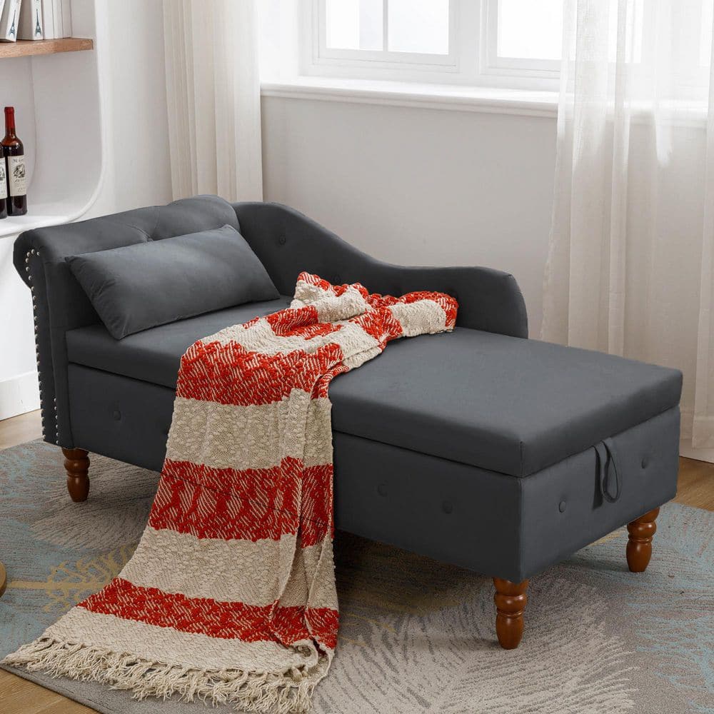 Seafuloy 58 in. Black Tufted Velvet End of Bed Bench, Chaise Lounge ...