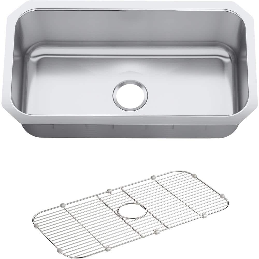 KOHLER Undertone Preserve Undermount Scratch-Resistant Stainless Steel 31  in. Single Bowl Kitchen Sink with Basin Rack K-5290-HCF-NA The Home Depot
