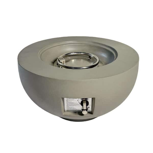 Aqua Grey Round Concrete Outdoor Fire Pit Table with 40,000 BTU Burner for Patio Garden Deck
