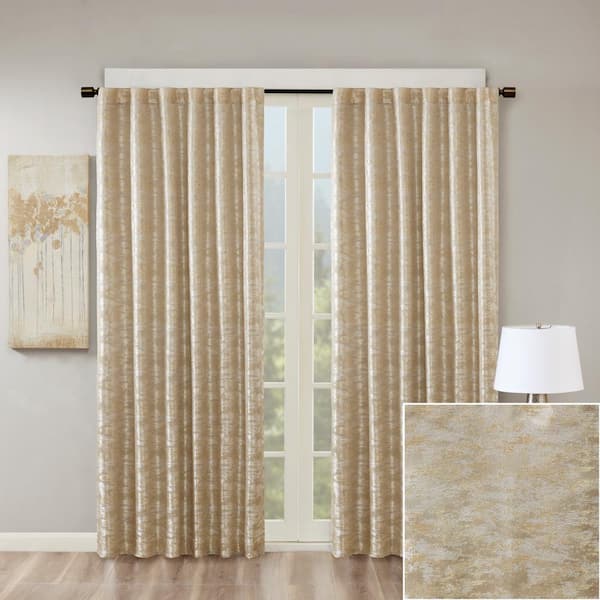 Sun Smart Odessa Gold Marble Jacquard 50 in. W x 84 in. L Total Blackout Panel Rod Pocket/Back Tab Window Curtain