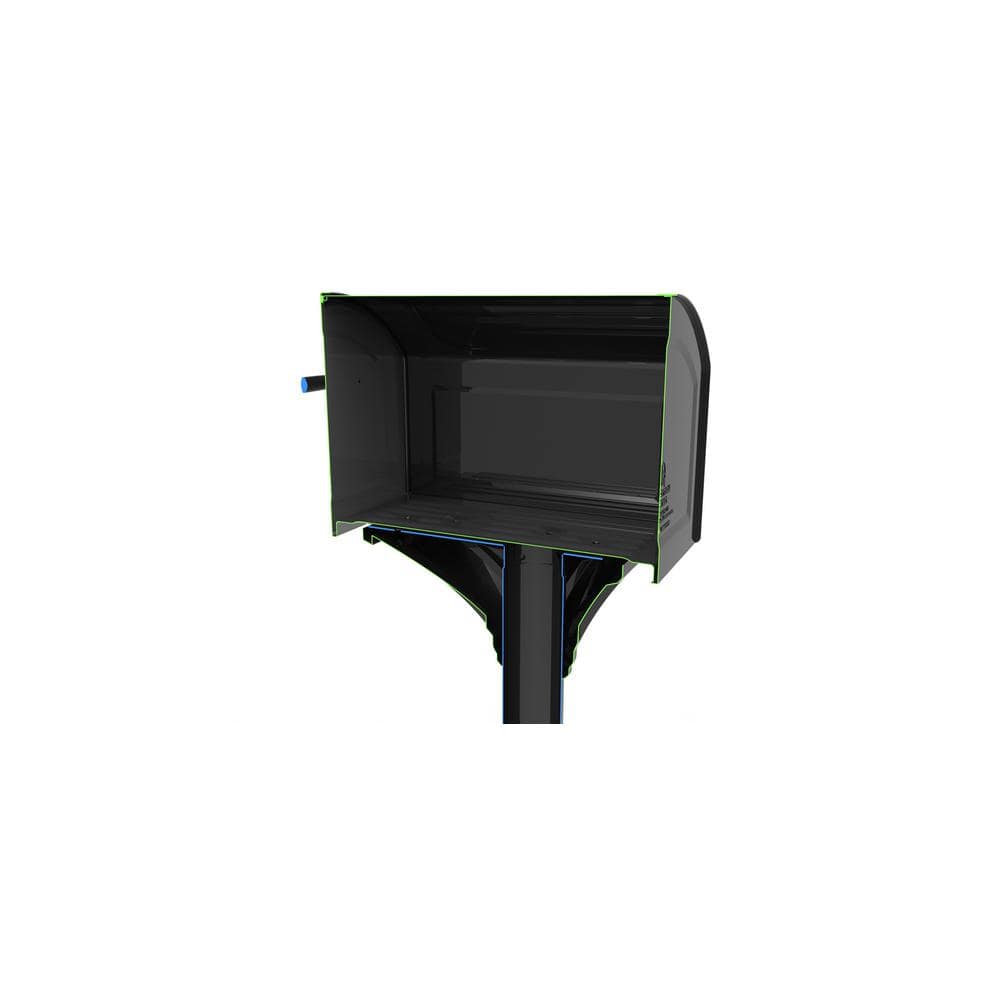 Large Black Aluminum Post Mount Mailbox with Steel Post