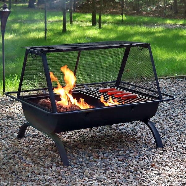 Rectangle Steel Wood Burning Fire Pit, Diy Fire Pit Swivel Grill