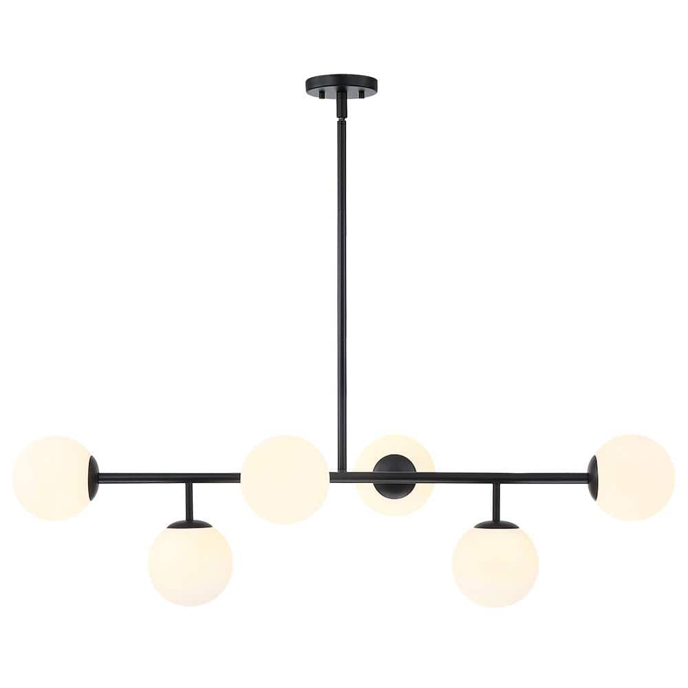 Matte Black Linear Sputnik Chandelier with Frosted Glass Globes
