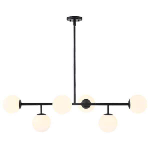 TRUE FINE Sphere 6-Light Black Modern Linear Chandelier with Globe Shades