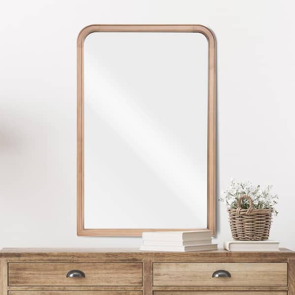 WallBeyond 20 in. W x 30 in. H Rectangle Bonnevaux Natural Pine Wood Finish Wall Mirror - Right-Angled Bottom French Country