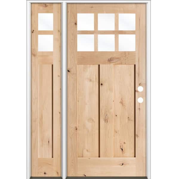 Krosswood Doors 50 in. x 80 in. Knotty Alder Left-Hand/Inswing 6 Lite Beveled Clear Glass Unfinished Wood Prehung Front Door with LSL