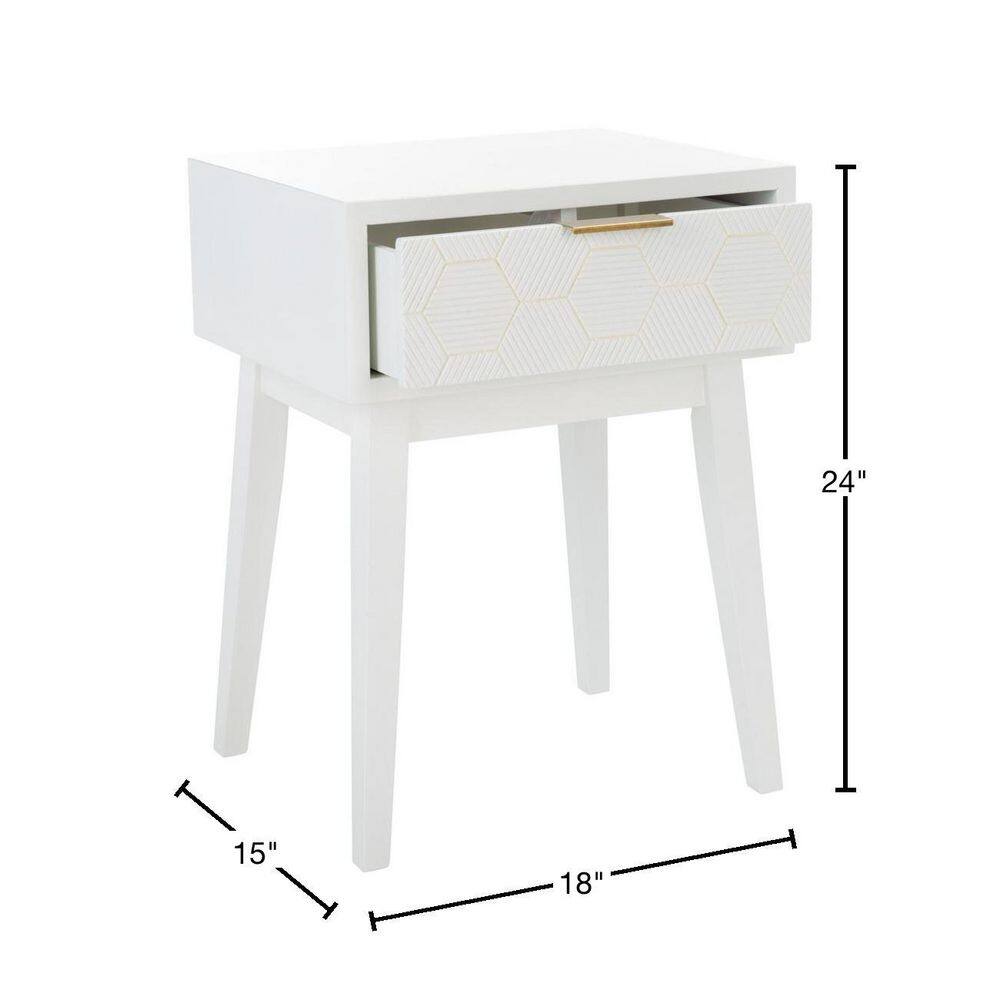 White Wood and Metal Retro Accent Table with Storage