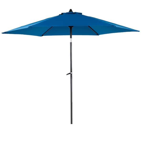 Otryad 8.66 ft. Steel Market Outdoor Patio Umbrella w/ 6-Ribs, Push Button Tilt and Crank for Deck, Pool (No Base) in Dark Blue
