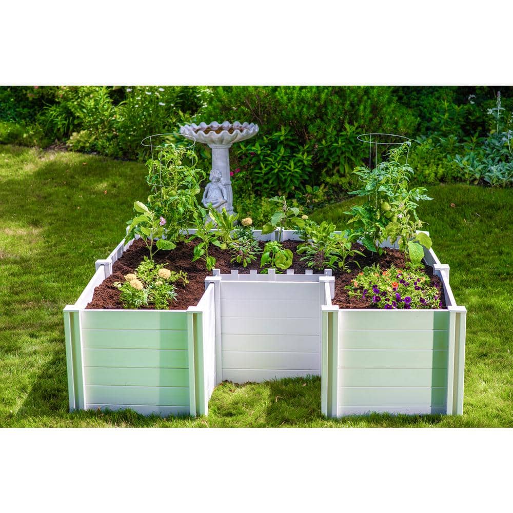 Classic White Vinyl Keyhole Raised Garden Bed with Composting Basket