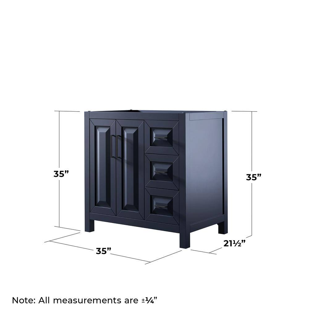 Daria Dark Blue 35" Free Standing Vanity Cabinet with Matte Black Trim