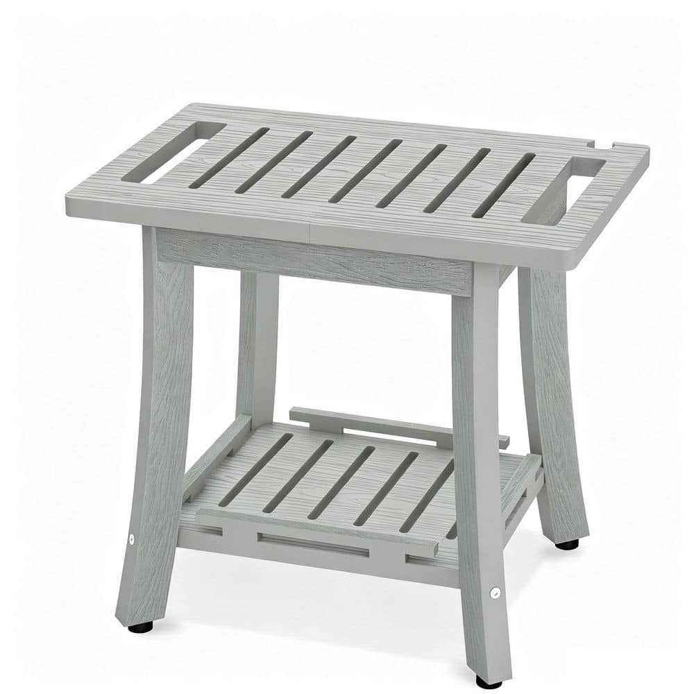 18.6 in. HDPS Shower Bench in Gray with Storage Shelf, Waterproof Shower Stool for Shaving Legs, Bathroom Chair Seat price history on PriceWatchPro