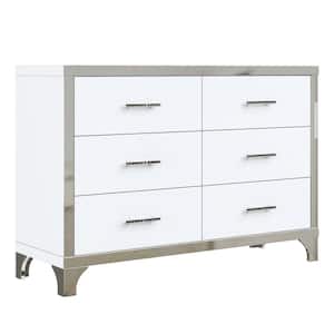 47.2 in. W x 15.7 in. D x 31.4 in. H White Linen Cabinet with 6 Drawers and Metal Handles for Bedroom