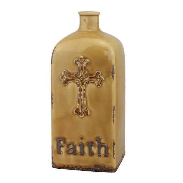 Stonebriar Collection 10 in. Ceramic Faith Vase in Worn Amber