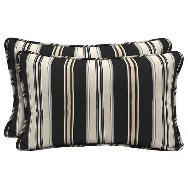 Hampton Bay Black Stripe Lumbar Outdoor Throw Pillow (2-Pack)