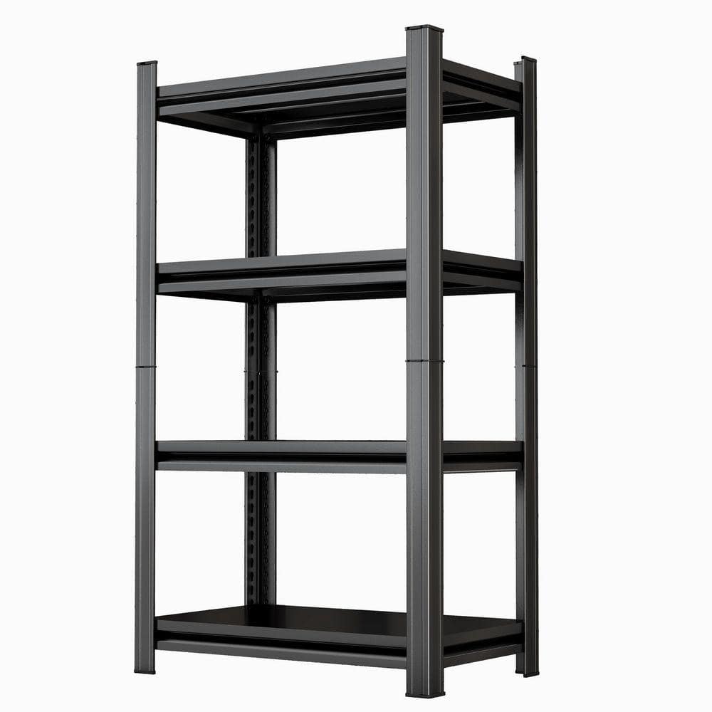 4-Layer Garage Storage Rack, Heavy-Duty Shelving, Adjustable Metal Dividers for Kitchen in Black