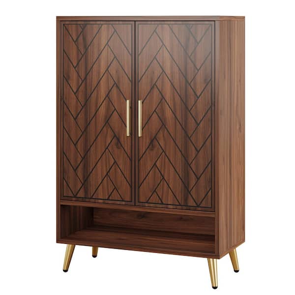 Lauren 43.31 in. H x 29.53 in. W Brown Wood Shoe Storage Cabinet with Doors and 7 Shelves, 24 Pairs
