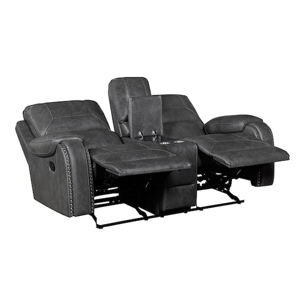Lazzara Logansport 76 in. W Gray Faux Leather Double Glider