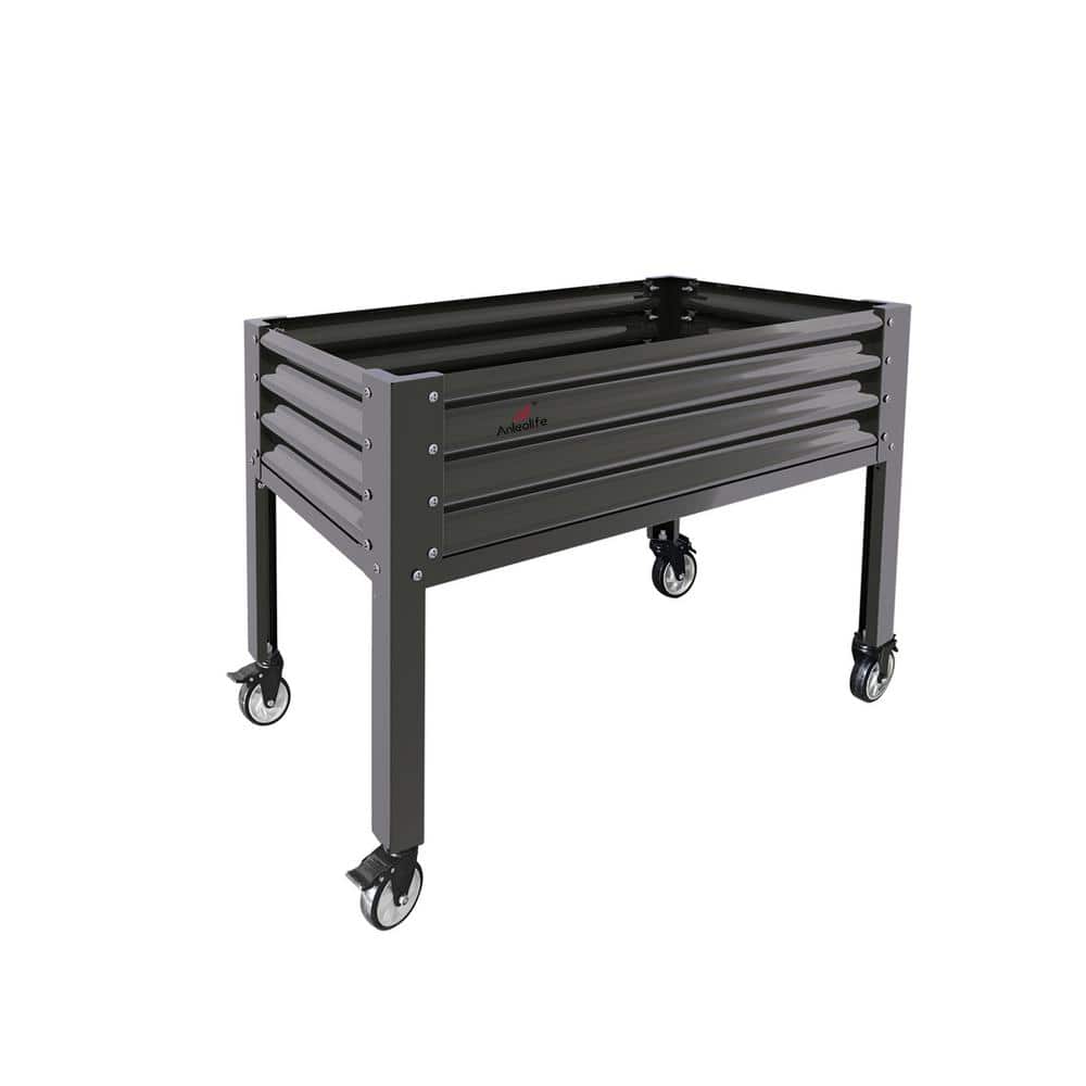 Grey 48 in. x 24 in. x 35 in. Metal Raised Garden Bed on Wheels and Drainag
