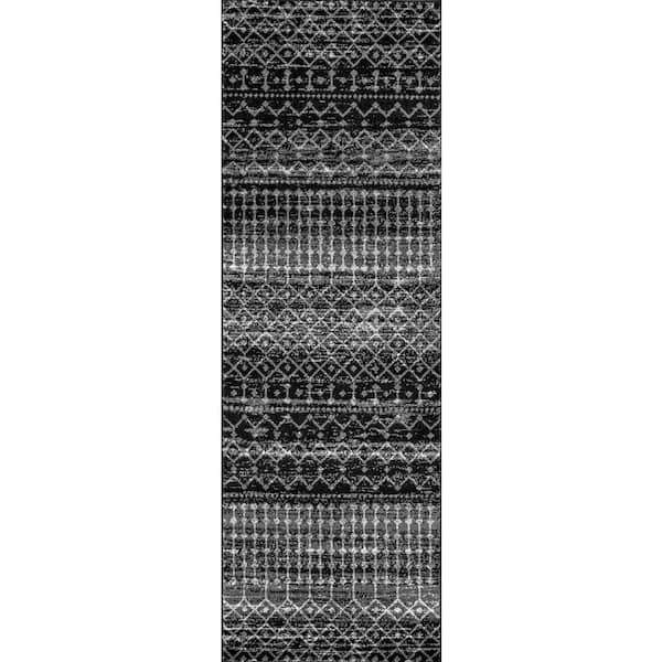 Blythe Modern Moroccan Trellis 3 ft. x 18 ft. Black Runner Rug