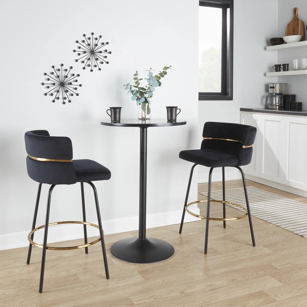 Cinch Claire 25.75 in. Black Velvet and Black/Gold Metal Fixed-Height Counter Stool with Round Footrest (Set of 2) price history on PriceWatchPro