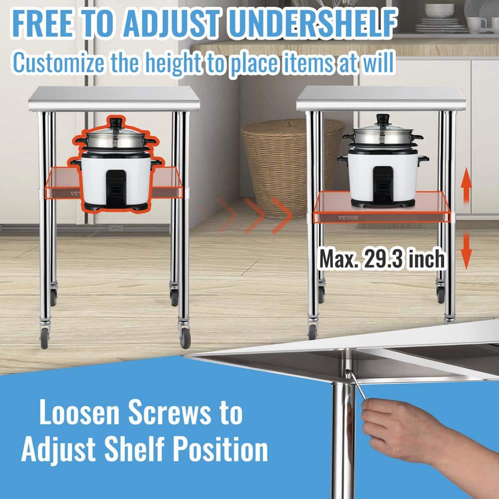 24" x 24" Stainless Steel Work Table with Wheels