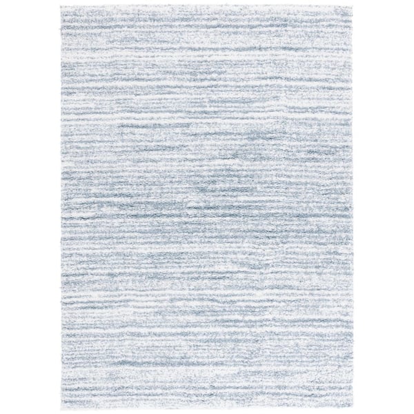 Rumi Shag 5 ft. x 8 ft. Light Blue/Ivory Abstract Striped Area Rug
