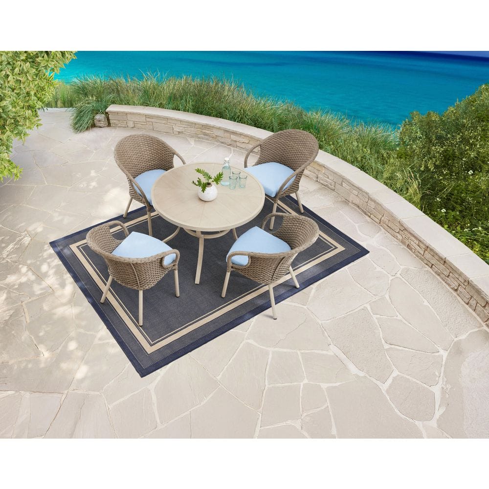 Riverwalk 5-Piece Brown Wicker and Metal Outdoor Dining Set with CushionGuard Cushions in Surf Blue price history on PriceWatchPro