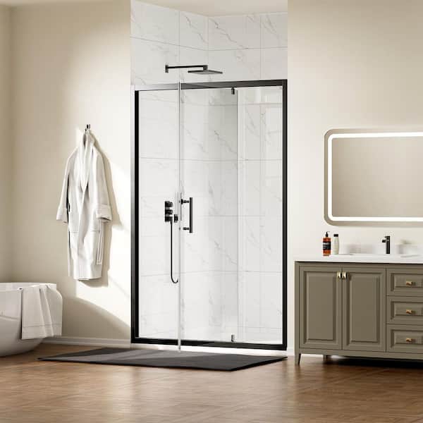Yingze 42 in. W x 72 in. H Pivot Framed Shower Door in Brushed