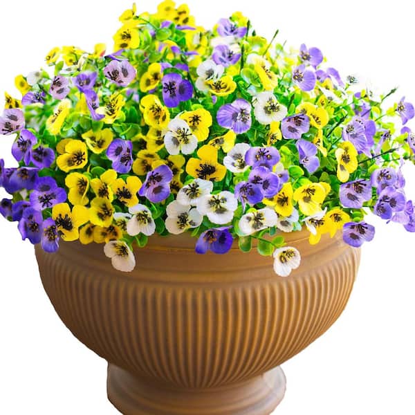5.00" 12 Bundles Artificial Pansy Flowers for Outdoor Decor, UV Resistant, Realistic Faux Silk Plants