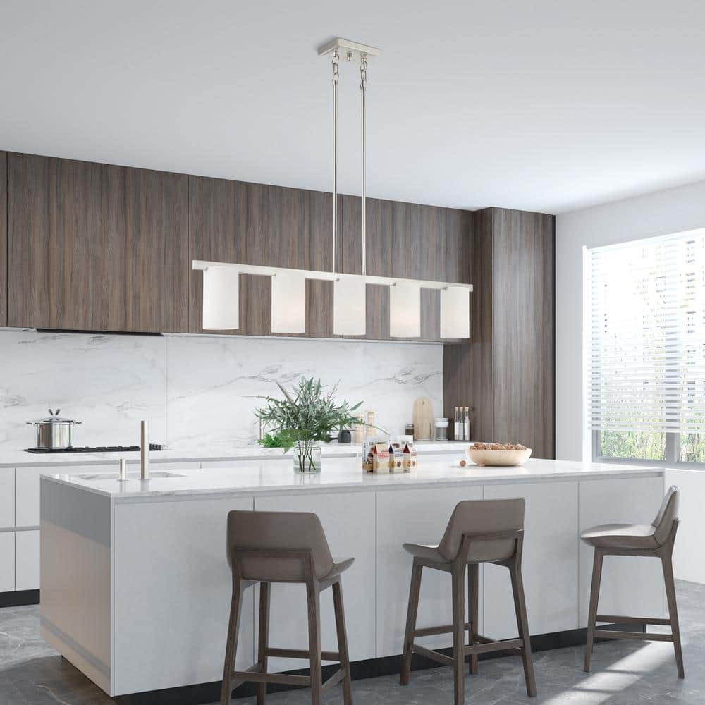 Astoria 5-Light Brushed Nickel Chandelier with Satin Opal Glass Shades
