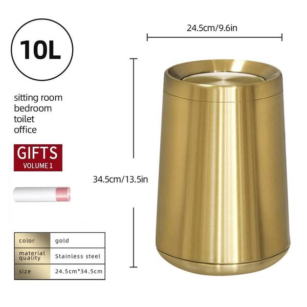 Afoxsos Unique 2.6 Gallon Gold Indoor Recycling Bin with Swing