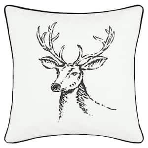 Winter Morning Stag White 1-Piece 20 in. x 20 in. Cotton Throw Pillow