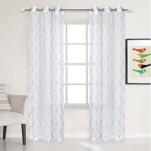 Dainty Home Charisma Embroidered Lurex Gold 76" x 84" Pair
