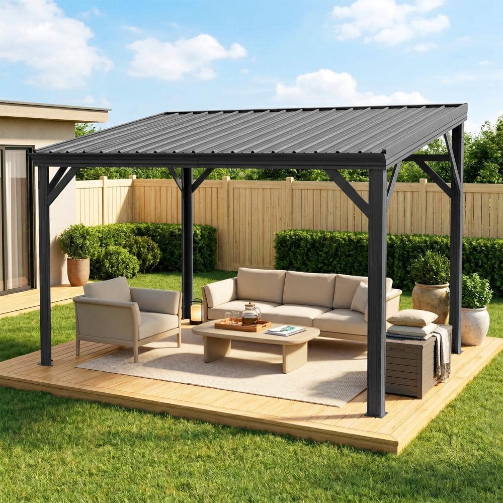 ToolCat 8x10 ft. Lean-To Wall-Mounted Gazebo, Galvanized Steel