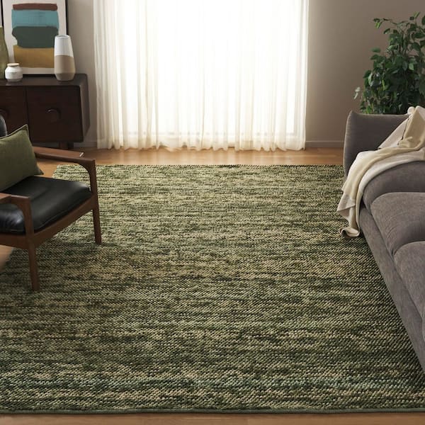 Natura 9 ft. x 12 ft. Green/Ivory Textured Solid Area Rug