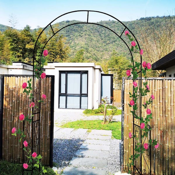 94 .5 in. H x 55 in. W Metal Garden Arch, Climbing Plants Trellis, Outdoor Garden Wedding Party Events, Black