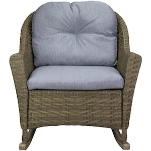 34 in. Gray Resin Wicker Deep Seated Outdoor Rocking Chair with Gray Cushions