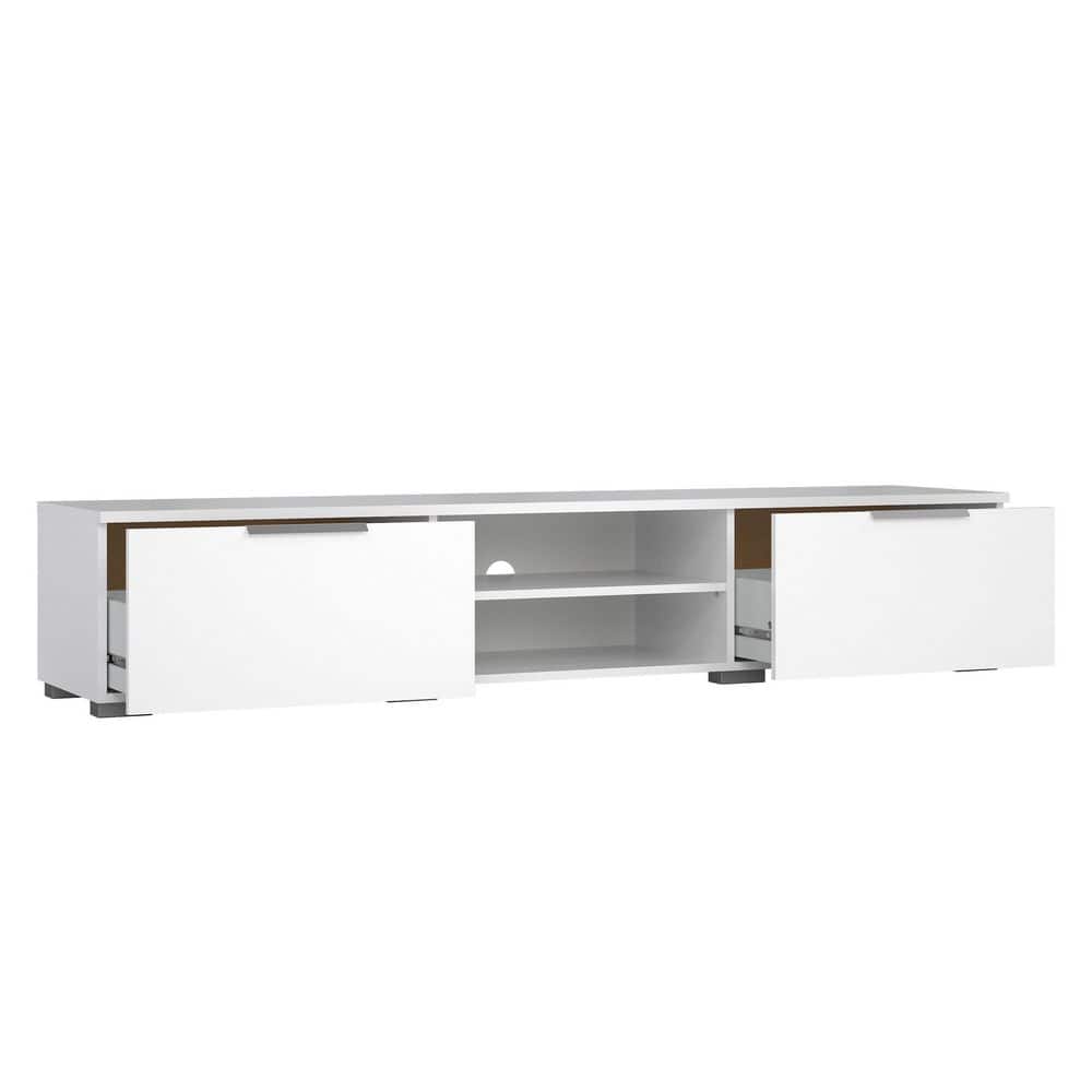 White Gloss Engineered Wood TV Stand with Cabinet and Shelves